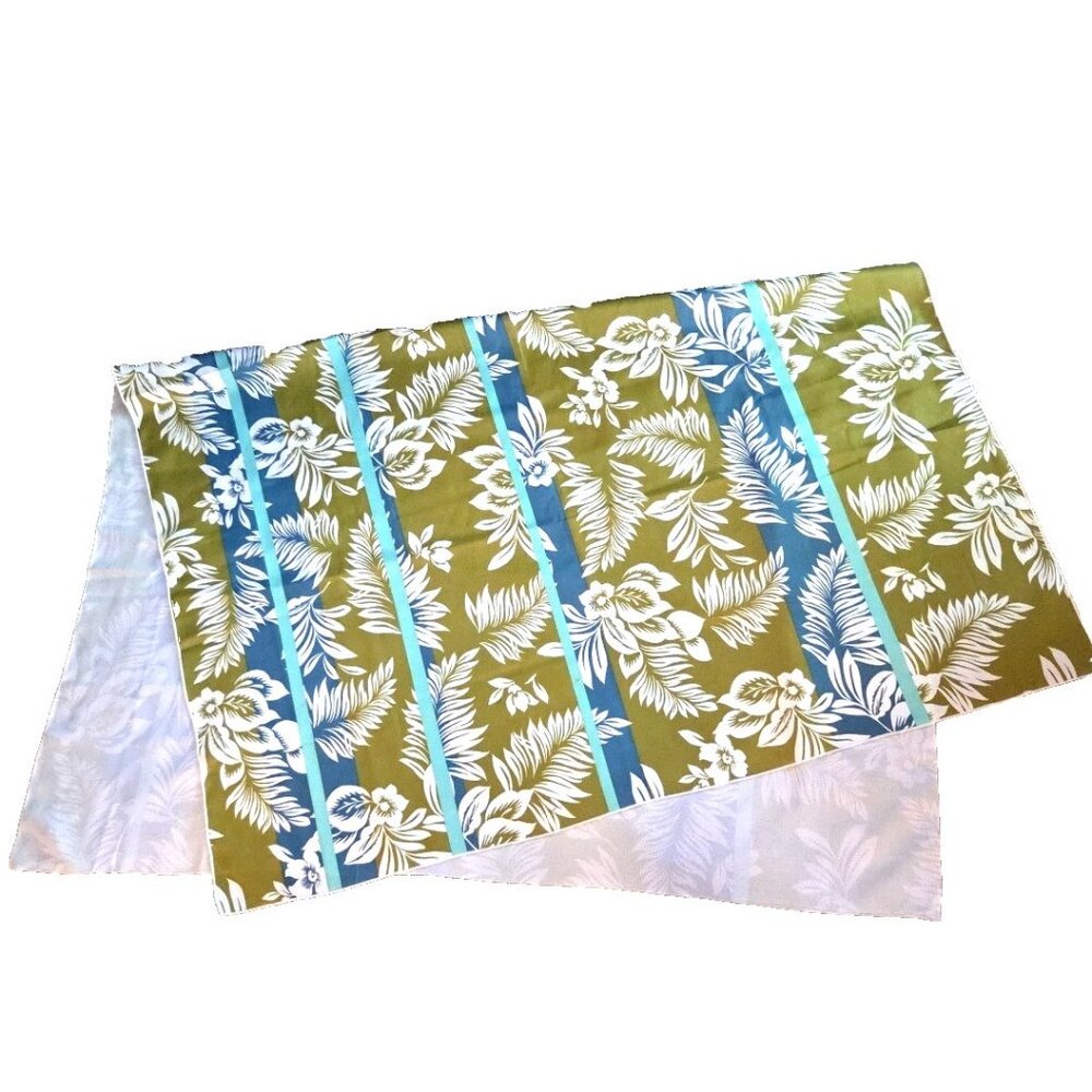 Blue and Green Striped Tablecloth Floral Hawaiian Rectangular Tiki Party 52 x 72